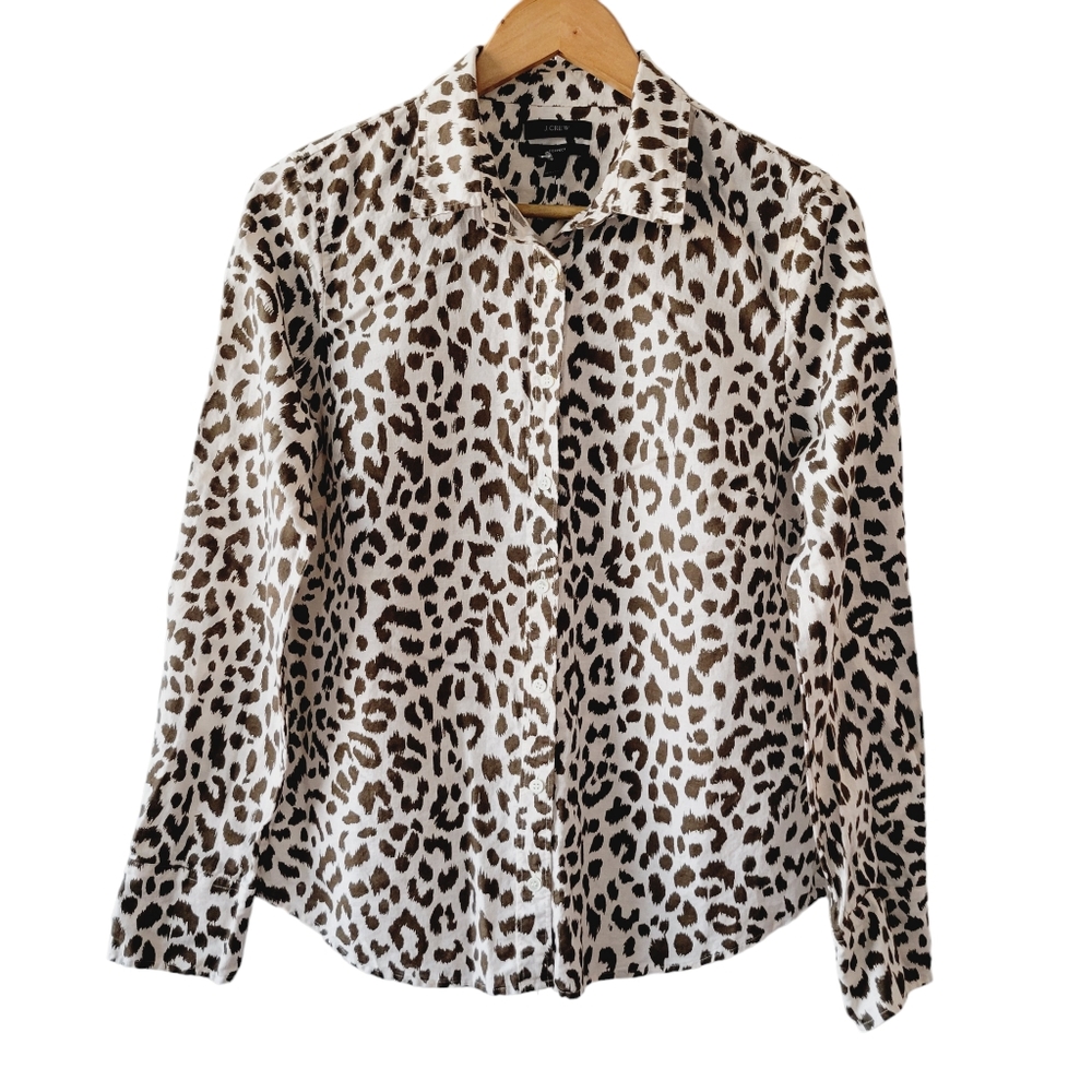 J. Crew Linen Leopard Print Button Down Shirt